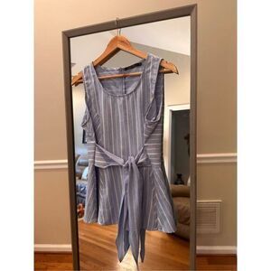 Women's Plaid Print Tank Top Sleeveless Belted Asymmetric Ruffle Hem Casual Blou